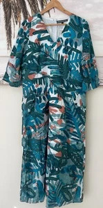 Vestido MEGAN SALMON Hojas Años 40 Midi Mangas 3/4 Bolsillos Talla 14 Nuevo con Etiquetas - Imagen 1 de 5