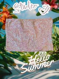 Studio Y Strapless Pink Sequin Womens Bandeau Top Size L - Picture 1 of 5