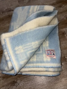 RARE Vintage Holland Health Blanket Blue Rose 40’s 100% Pure Wool Blanket 70x90 - Picture 1 of 15