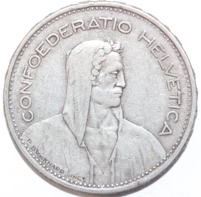 Switzerland 5 Francs 1932 B Silver Coin  # 0078 - Image 1 of 2