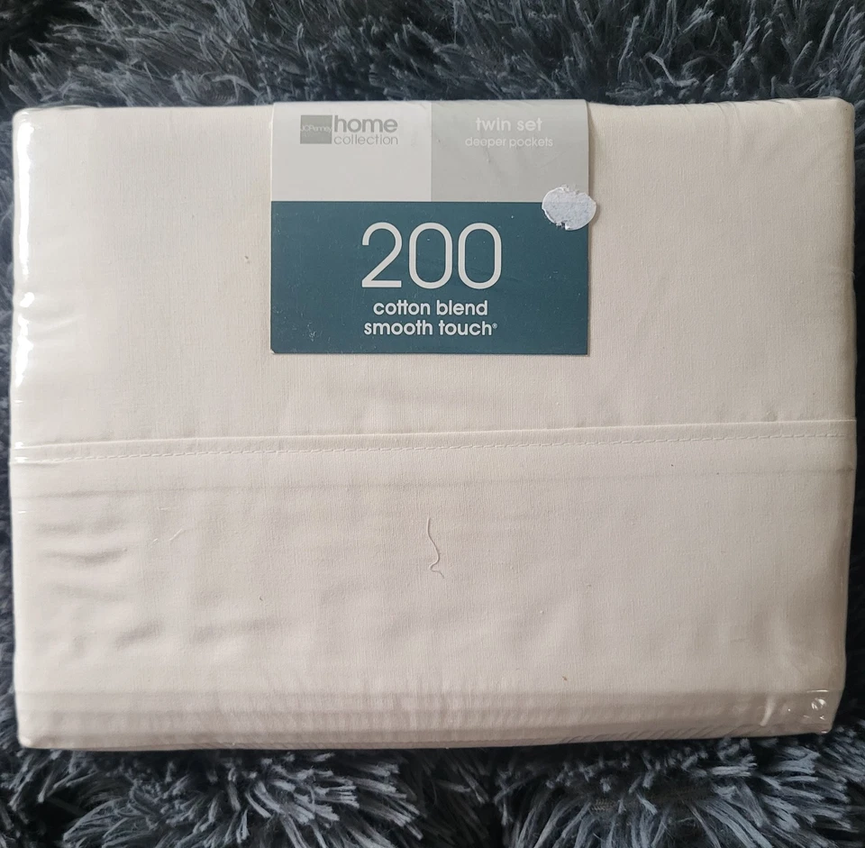 NEW JCPenney Twin Sheet Set 3pc Ivory Flat Fitted Pillowcase Home Collection - Image 1 of 4