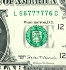 (( BINARY )) $1 2017 - 66777776 - FANCY SERIAL NUMBER PAPER CURRENCY