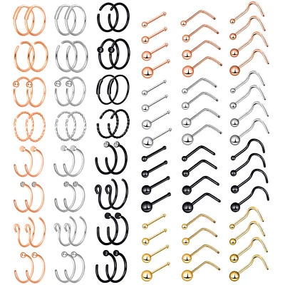 32Pcs Surgical Steel Nose Rings Tiny Ball Screw/L/Bone Stud Nose Piercing 20G - Image 1 of 4