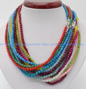 Lots 4mm Natural Multicolor Gems Faceted Round Bead Necklace Silver Clasp 16-36" - Picture 1 of 37