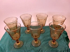 Set of 7 Vintage Indiana Amber Glass 8 oz footed Stemmed Glasses/Gobblets - Picture 1 of 4