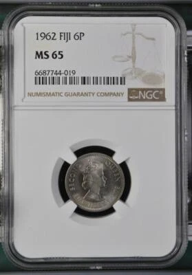 Fiji 6 Pence 1962 NGC MS 65 - Image 1 of 2