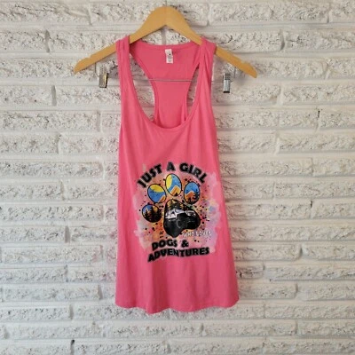 Camiseta sin mangas Next Level Juniors XL espalda deportiva Gal Loves Dogs rosa ligera informal Foto 1 de 4