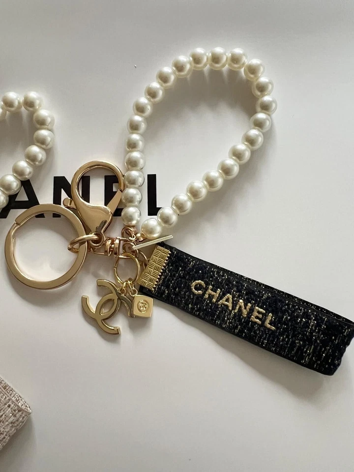 * Chanel Beauty cc Charm & Original Navy blue ribbon Rework DIY Keyring Keychain - image 1 of 4