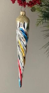 Adorno de Navidad vintage de vidrio giratorio Icicle, Alemania Occidental - Imagen 1 de 4