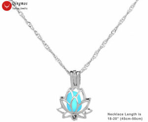 15*22mm Lotus Luminous Pendant Necklace for Women Chain 18-20" Long Necklace