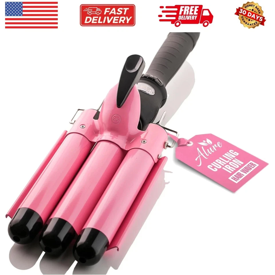 Varita rizadora de tres barriles balanadora de pelo con pantalla LCD de temperatura - 1 pulgada... Foto 1 de 4