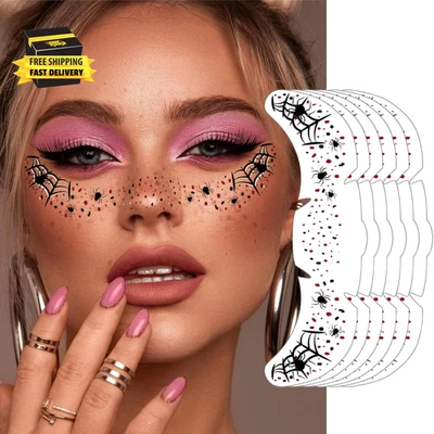 Tatuaje facial pecas brillo araña Halloween, parches de maquillaje de Halloween para rostro Foto 1 de 4