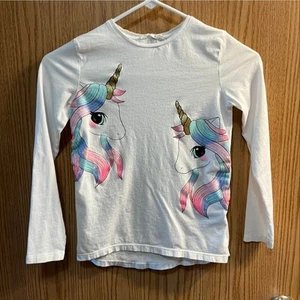 H&M Girls Unicorn Long Sleeve Tee Shirt Size 8 / 10 - Picture 1 of 5
