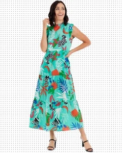 Mud Pie Flatterärmel Maxikleid Stufen unten tropisch Boho Größe Large neu mit Etikett - Bild 1 von 5