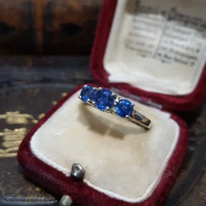 925 Sterling Silver Ring, Natural Sapphire Blue Kyanite Trilogy, Size O US 7.25 - Picture 1 of 8