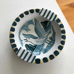 Cenicero de cerámica vintage Elle Keramikk Noruega de 7,25" con gaviota azul blanco amarillo - Imagen 1 de 9