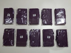 Job Lot 10x Apple iPhone 4 4S Leather Wallet Case Cover Magnetic Stylus Purple - Picture 1 of 9