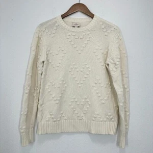 Cream Cableknit Heart Puff Crewneck Sweater Size M Cozy Casual Cottagecore - Picture 1 of 4