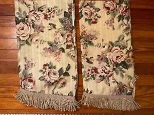 Vintage JC Penney Chantilly Volants mit Fransen Beige Rosa Blumen 87X21 (2) USA - Bild 1 von 9