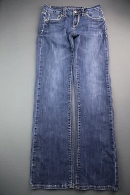 Women LA Idol USA Jeans Distressed Flap Pocket Boot Cut Embroidered Sz 5 (27x31) - Image 1 of 4