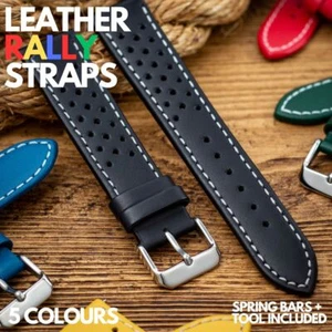 Perforated Rally Watch Strap Band - Black red green yellow blue - 18 20 22 24mm - Picture 1 of 20