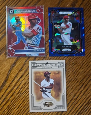Lou Brock -2023 Diamond Kings Red #/2023 +2024 Blue Cracked Ice +2008 Threads - Image 1 of 3