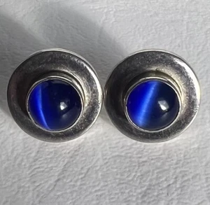 Ohrstecker blau Katzenauge Stein 925 Sterling Silber - Bild 1 von 3