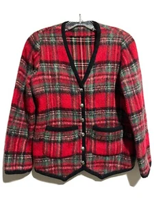 VINTAGE WOOL MOHAIR PLAID SWEATER CARDIGAN KNIT MOD PREPPY GRUNGE PUNK EXC - Picture 1 of 6