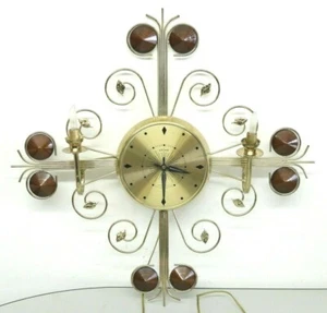 Vintage Mid Century Modern United 24" Starburst Sunburst Wall Clock Retro 1960's - Picture 1 of 12
