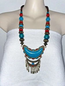 Collar Boho Hippie Retro Vintage Turquesa y Cuentas en muy buen estado - Imagen 1 de 4