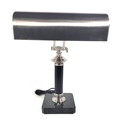 Piano Desk Lamp 10" two Light Marble Base Antique Brass Shade for Office Table - Image 1 of 4