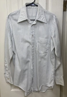 Camisa Manga Larga Vintage Años 70 Azul/Blanco Cuadros Polialgodón, Talla 16x33, Grande Foto 1 de 4