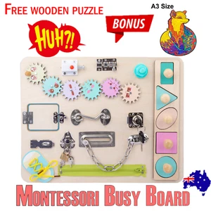 Montessori Busy Board For Toddlers Wooden Sensory Preschool Free A3 PUZZLE - Picture 1 of 15