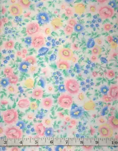 Vintage Unbranded Pink Blue Yellow Florals 1yd Cotton Sew Quilt Craft Fabric - Picture 1 of 2