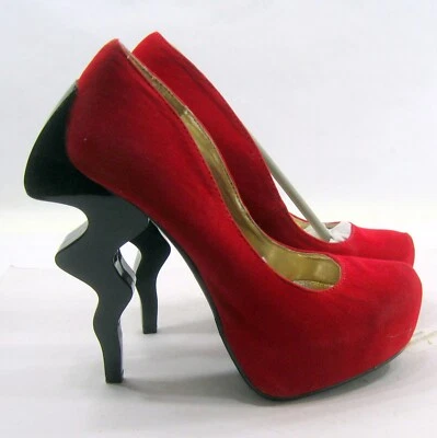 DAMAS ROJO ZIG ZAG 5.5" TACÓN DE AGUJA 1" PLATAFORMA ZAPATOS MUJER TALLA 6 Foto 1 de 4