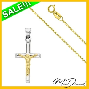 Jesus Religious Crucifix Pendant Necklace In Two-tone Gold NOW ON SALE!!! - Picture 1 of 5