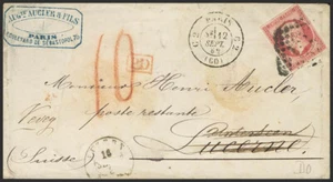 Francia. SOBRE Yvert 17B. 1862. 80 cts rosa "PERCE EN LIGNES". PARIS a LUCERNA - Picture 1 of 1