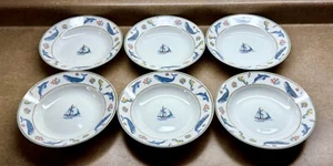 MIKASA ~ 6 STUDIO NOVA NAUTICAL OCEAN DEEP SEA WHALE DOLPHIN SOUP BOWLS 8" VGC - Picture 1 of 3