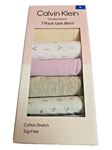 Calvin Klein Girls Bikini Underwear 7 Pack Cotton Stretch Tag-Free Size L - Picture 1 of 2