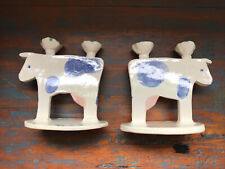 Pair Studio Art POTTERY Cow Candle Holders Signed Polly Handmade