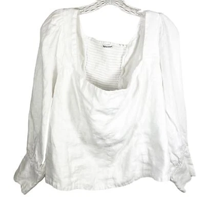 Blusa lino Reformation talla 22 cuello cuadrado manga larga blanca Foto 1 de 4