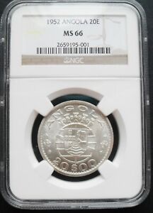  1952 Angola  20 Escudo , NGC MS 66 , nice silver  coin.  # 4-12