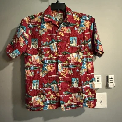 Camisa Hilo Hattie havaiana original manga curta feita nos EUA algodão pequena - Imagem 1 de 4