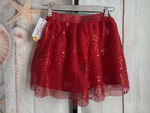 Cat & Jack Red Tulle Skirt with Sparkly Fireworks Pattern Patriotic Kids SZ M 8 - Picture 1 of 7