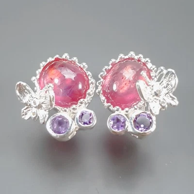 Pendientes de rubí hechos a mano de plata de ley 925/E128749 Foto 1 de 4