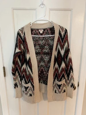 Cárdigan Suéter Mossimo Para Mujer XS Estampado Azteca Abierto Pesado Bolsillos Largos Foto 1 de 4