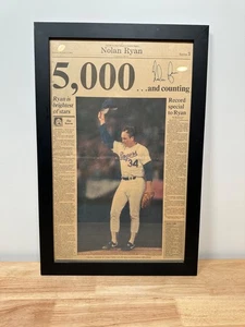 NOLAN RYAN SIGNED FRAMED 5000K STRIKEOUT MILESTONE NEWSPAPER TEXAS RANGERS 1989 - Picture 1 of 7