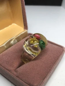 Ring Acryl Boho Vintage Lucite Blume Blumen rot gelb grün Ringgröße 8 - Bild 1 von 6