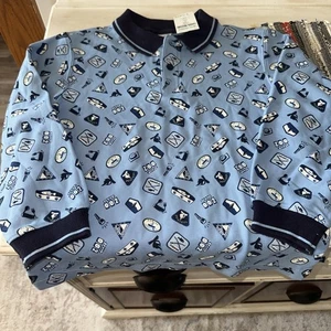 Gymboree Blue and White Camping Troop Long Sleeve Polo Shirt Size 6 Kids Cotton - Picture 1 of 9