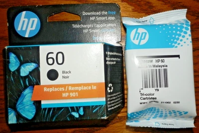 Lote combo de cartuchos de tinta HP 60 – preto (Exp 4/2026) e tricolor (Exp 9/2023) - Imagem 1 de 3